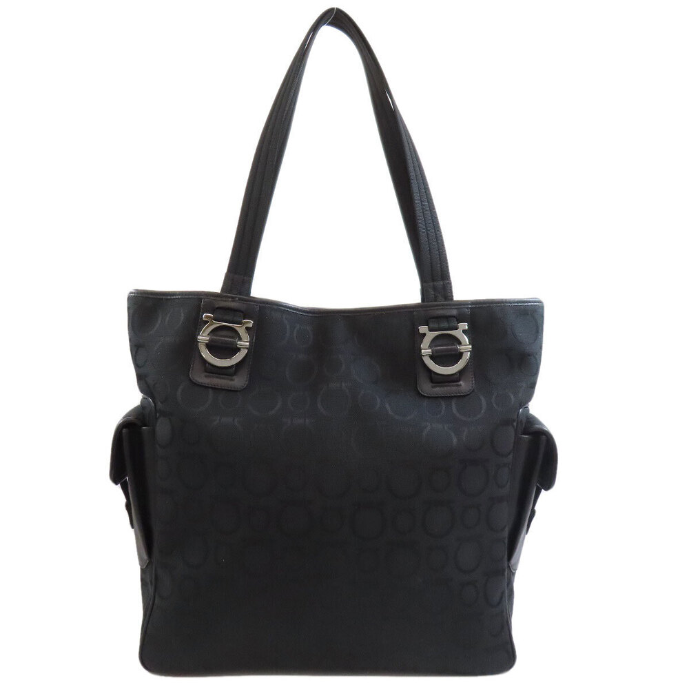 Salvatore Ferragamo tote Gancini canvas bag motif Black
